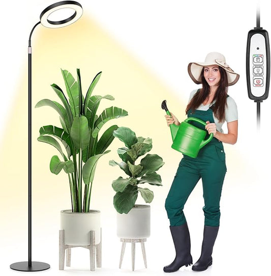LBW Grow Lights for Indoor Plants Full Spectrum with Stand, Floor Plant Growing Lamp for Large Plants, Auto ON/Off Timer 4/8/12H, 4 Dimmable Levels, 47.2-63 inches Adjustable Height