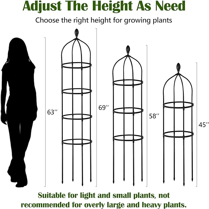 Garden Obelisk Trellis for Climbing Plants Outdoor 6 Ft Rose Bush Round Trellis for Pots Rustproof Metal Plant Flower Trellises for Clematis Vine Jasmine Support Outdoor Indoor