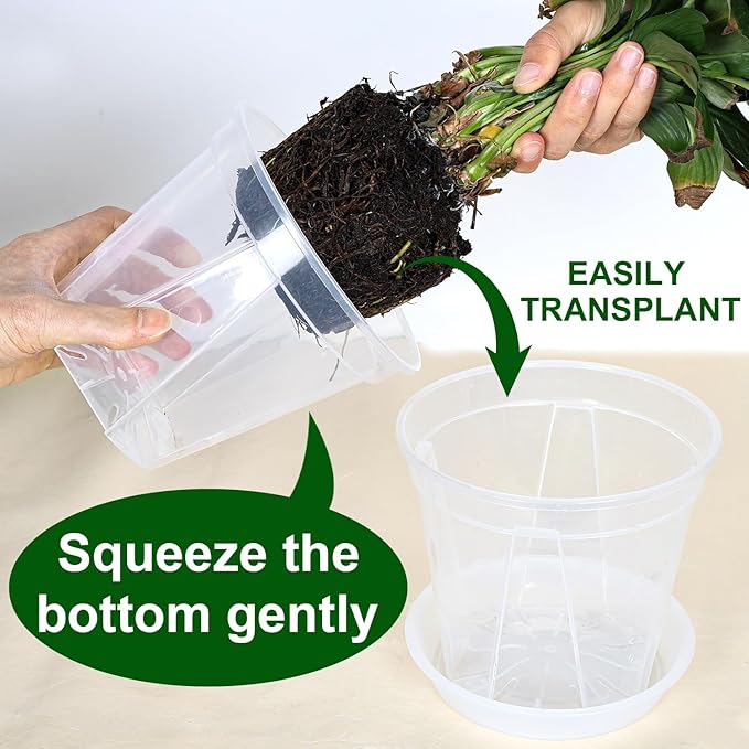 24 Pack Clear Nursery Pots 4/5/6 Inch Clear Plastic Plant Pots with Drainage Holes Clear Planters Flower Pots for Indoor Plants