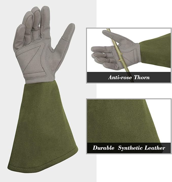 Rose Pruning Gloves Thorn Proof, Embroidery Leather Gardening Gloves with Extra Long Forearm Protection