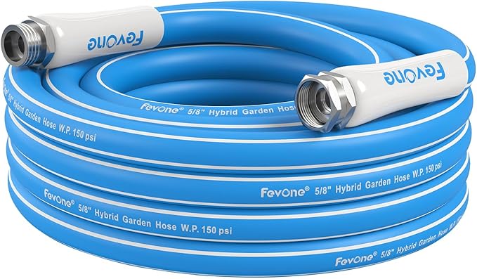 Fevone 25 ft Garden Hose, Heavy Duty Water Hose, Hybrid Polymer, Kink Resistance, Flexible, Durable, Leak Free, Aluminum Fittings, 3/4" GHT, 5/8" ID, 600 Psi, Drinking Water Safe