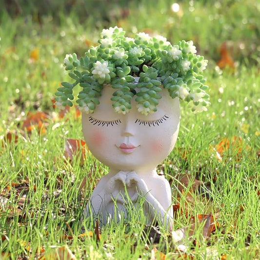 Meltset Face Planters Pots Head Unique Face Flower Pot Head Planter for Indoor Plants Cute Small Succulent Pots Indoor Plant Pot with Drainage (White)