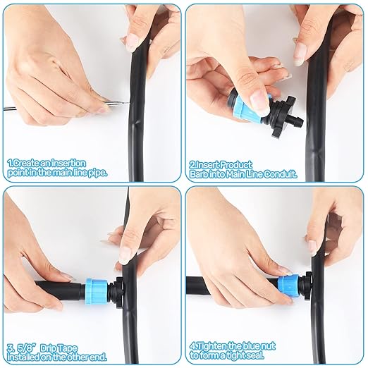 Frienda Drip Tape Connector Fittings, Locks 1/4" Barb for 5/8" Drip Irrigation Fitting Kit Irrigation Tubing Connectors Tools Coupling Barbed Locking Fitting(100 Pcs)