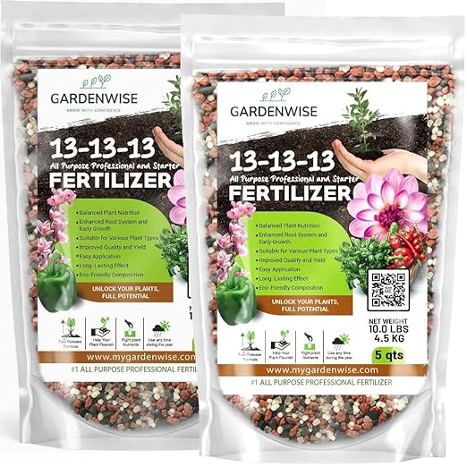 13-13-13 Slow Release Granular Fertilizer – All Purpose Plant Food 13 13 13 for Outdoor Grass, Vegetables, Roses, Flowers, Shrubs, Trees. Lawns, Gardens, Potted Plants (20 quarts)