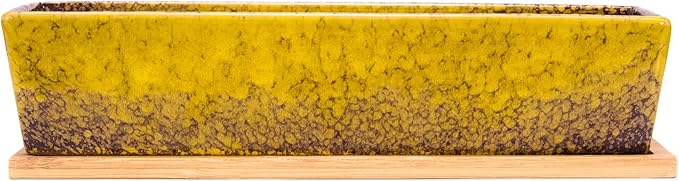 ARTKETTY Succulent Pots - 12.1 Inch Large Succulent Planters Pots with Drainage Tray, Long Rectangle Ceramic Pots for Indoor Cactus/Succulent Plants Shallow Bonsai Window Box for Home Garden Decor