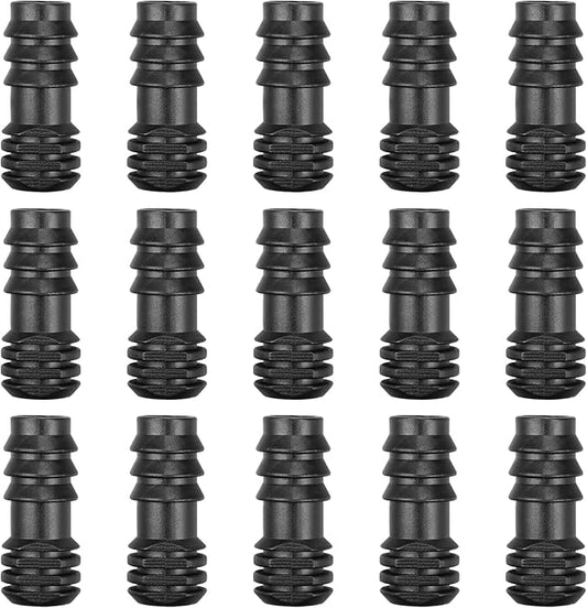 Drip Irrigation Fittings for 1/2 inch Irrigation Tubing(0.60"-0.63" OD), 15 Pieces End Plug Barbed Connectors, End Caps Plastic Plug Nuts for 1/2" Drip Irrigation Hose (13mm ID)