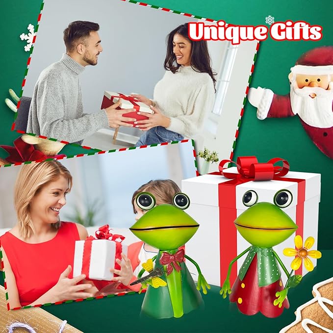 HONGLAND Frog Metal Yard Art - Cute Frogs Garden Decor for Outside - 3D Frog Figurines Outdoor Statues for Lawn Patio Pathway Yard Holiday (with Flower)