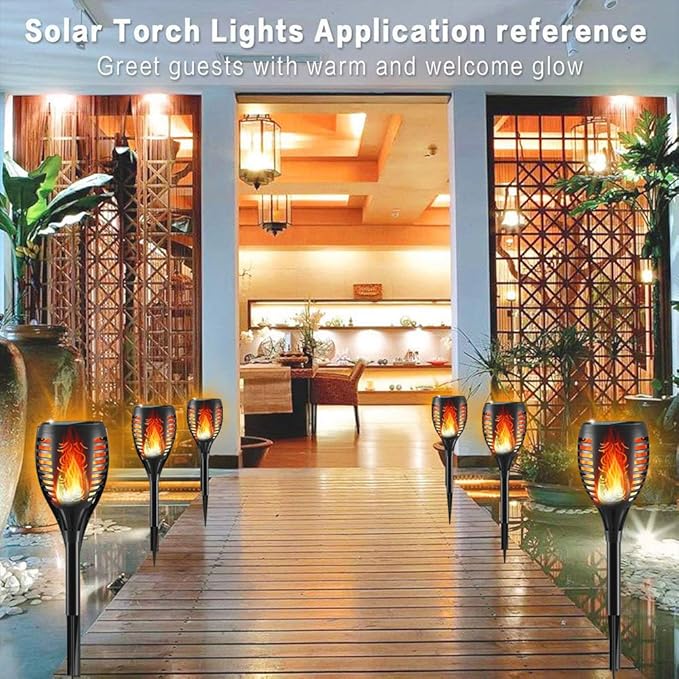 Solar Lights Upgraded 43" Tiki 96 LED Waterproof Flickering Flames Torch Lights Outdoor Solar Spotlights Landscape Decoration Lighting Dusk to Dawn Auto On/Off Security Torch Light (2 Pack)