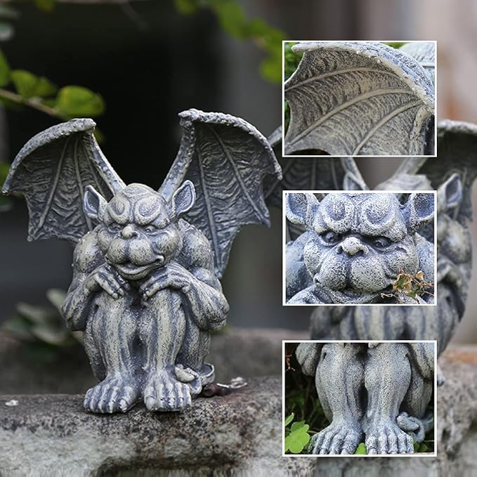 OwMell Gargoyle Statue Garden Guardian Sculpture Figurine Gothic Indoor Outdoor Garden Decor Statue 7 Inch - Sitting