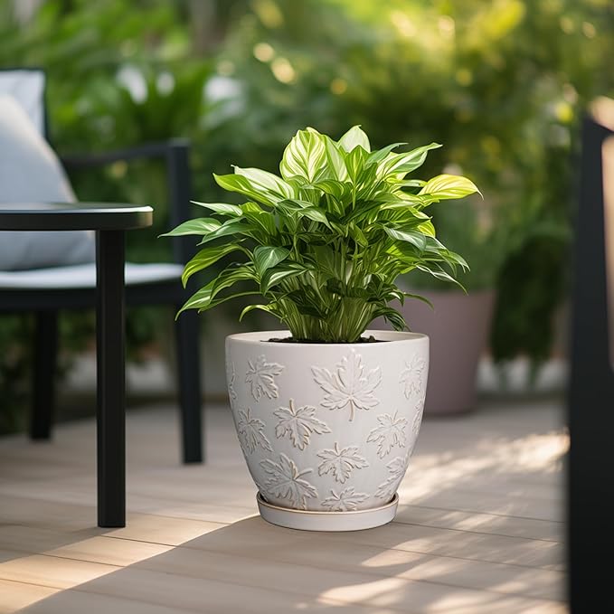 Pots for Plants 10 Inch - Ceramic Planter Large Plant Pot for Indoor Plants Outdoor Round Flower Pot with Drainage Hole and Saucer Home Garden Decor White