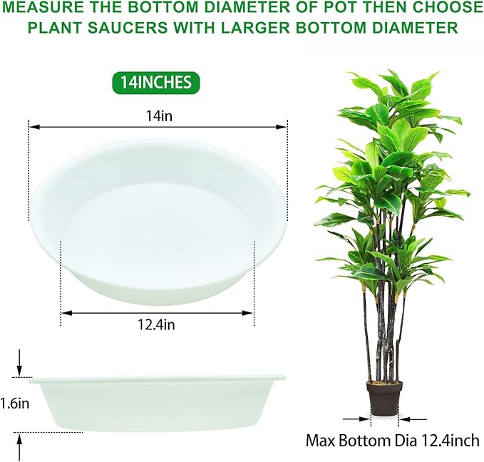 3 Pack Plant Saucer Heavy Duty Sturdy Drip Trays for Indoor and Outdoor (14 Inch, White)