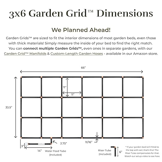 Garden Grid Watering System | Garden Watering System, Raised Bed Watering System, Drip Irrigation System, Raised Garden Sprinkler | Preassembled Drip Irrigation Kit - 3x6 (33.5"x66")