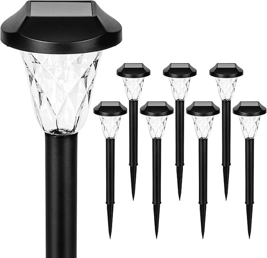 GIGALUMI Solar Outdoor Lights,Solar Lights Outdoor Waterproof 8 Pack,Cool White Pathway for Outside, Powered Garden Decoration for Pathway,Patio,Lawn,Yard