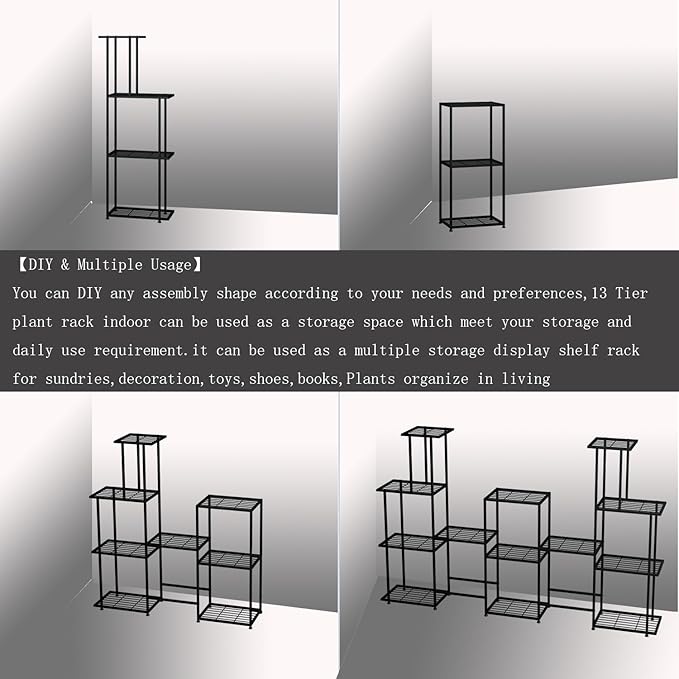 Tall Multi Tier Plant Stand, 13 Tiers Multifunctional Plant Stands for Indoor Plants, Decorative Black Steel Plant Shelf for ontdoor Patio Garden Balcony and Yard