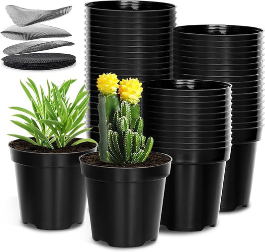 40 Pack 4 Inch Plant Nursery Pots with Mesh Pad, Sturdy Plastic Flower Planter Pots with Drainage Holes, Seed Starter Pots for Planting Seedings Cuttings Succulents Indoor Ourdoor, Black