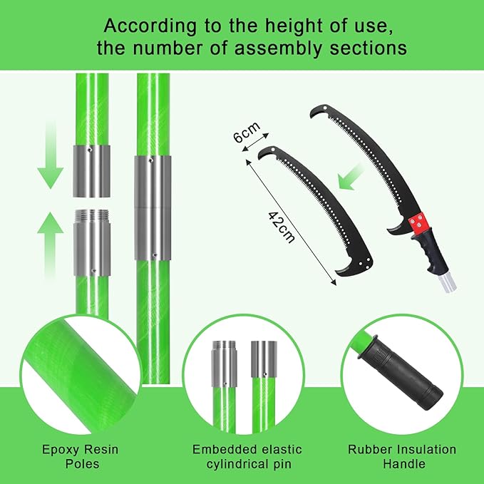 26Ft Manual Pole Saw, Tree Pole Pruner, High Branches Trimmer Saw, Garden Tools Set, Extendable Tree Trimming High And Low, Sharp Blade and Scissors With Storage Bag, Cutting for Palms and Shrubs