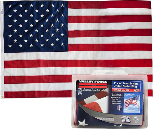 American Flag - 100% Made in the USA - 5' x 8' ft – Perma-Nyl Sewn Nylon with Grommets - Sturdy, Durable, and Patriotic - Great For Gardens, Homes, Patios and Cars - By Valley Forge Flag