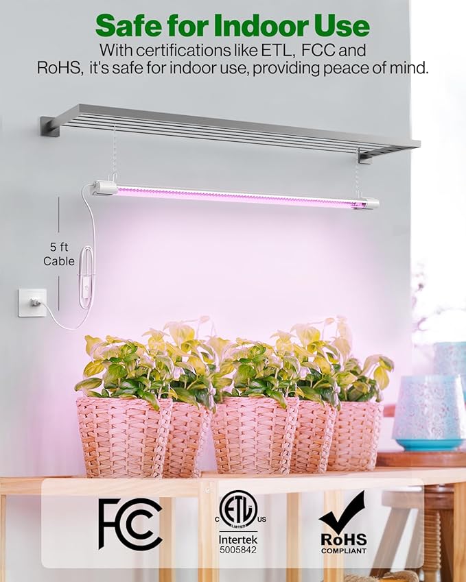 Sunco 3ft Grow Light LED, 30W, Full Spectrum, for Seed Starting, Seedling, Indoor Plants, Plug in Suspended Fixture, Link Up to 5, Inline Switch, UL/ETL 2 Pack
