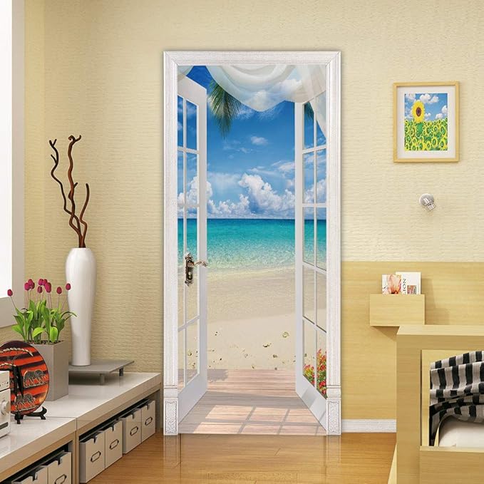 3D Door Stickers Murals Peel and Stick - Landscape - Door Wallpaper Self-Adhesive Door Decals Removable PVC Waterproof Door Poster for Bedroom Living Room Door Wall Decoration 30.3 x 78.7 inch
