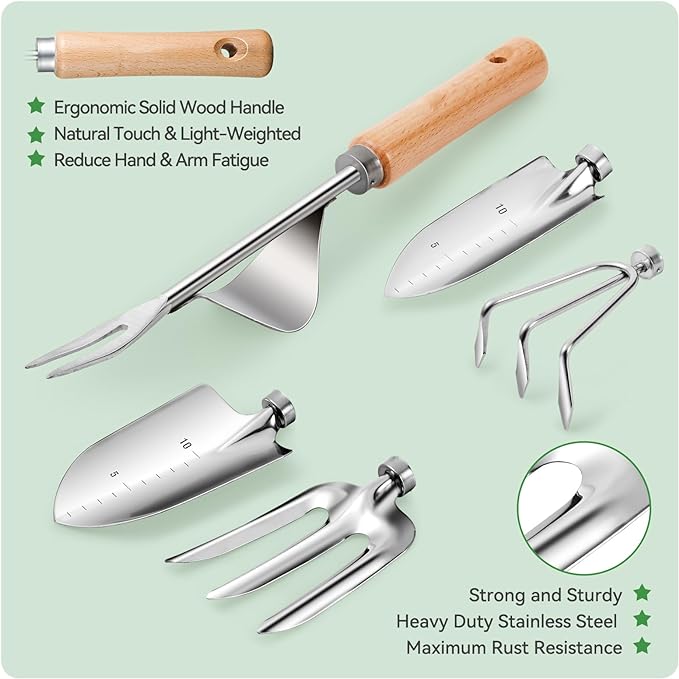 Gardening Tools 9-Piece Heavy Duty Gardening Hand Tools with Fashion and Durable Garden Tools Organizer Handbag,Rust-Proof Garden Tool Set, Ideal Gardening Gifts for Women (Black Red)