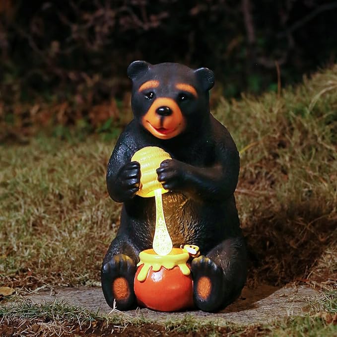 Black Bear Decor, Bear Statue, Solar Garden Statue for Outside, Solar Garden Yard Patio Decor, Outdoor Statue for Garden, Outdoor Decor for Patio, Garden Decoration, Gardening Gifts for Women