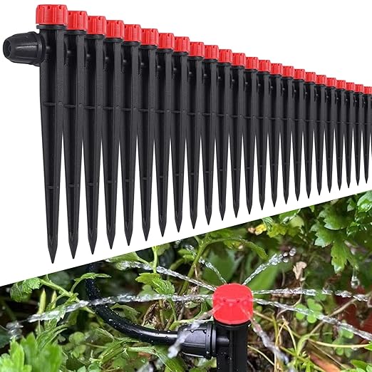 50 Pcs Drip Irrigation Emitters with Lock, Adjustable 360 Degree Water Flow Irrigation Drippers for 1/4 inch Tubing, Garden Irrigation Sprayers for 4-7mm Watering System