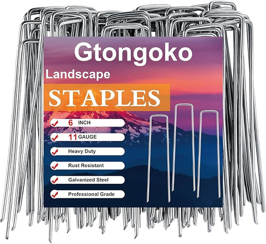 Gtongoko 50 Pack Galvanized Landscape Staples, Garden Stakes, Tent Stakes, Plant Cover Stakes 6 Inch Ground Stakes for Landscaping Securing Weed Barrier Fabric, Irrigation Tubing, Holding Fence