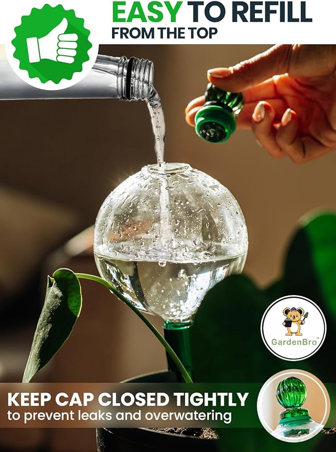 16 Oz Plant Watering Globes For Indoor Plants With Metal Self Watering Planter Insert - Premium XL Glass Hand-blown Globes - Automatic Indoor Planter Waterer, Gift Idea For Gardeners [3 PCS]