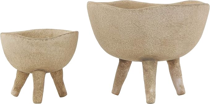 Creative Co-Op Boho Terracotta Footed Planter, Distressed Cream