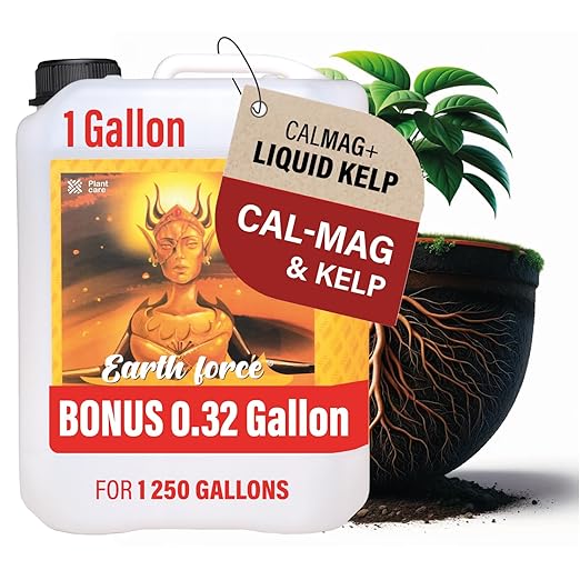 Cal Mag for Plants and Kelp Fertilizer for Plants. Use as Soil, Coco Coir, and Hydroponic Nutrients Plant Food - Earth force 2-0-0 - Calmag Plant Fertilizer Indoor Potted Plants - 1.28 Gallon (163 OZ)