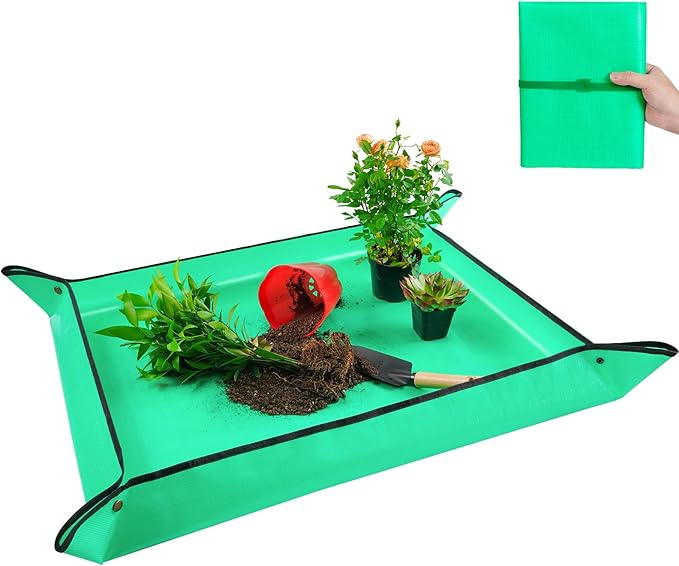 Large Potting Mat for Indoor Plants Transplanting Portable Gardening Tray Repotting Mat Succulent Planting Mat Plant Gifts for Plant Lovers (Green 39"X31")