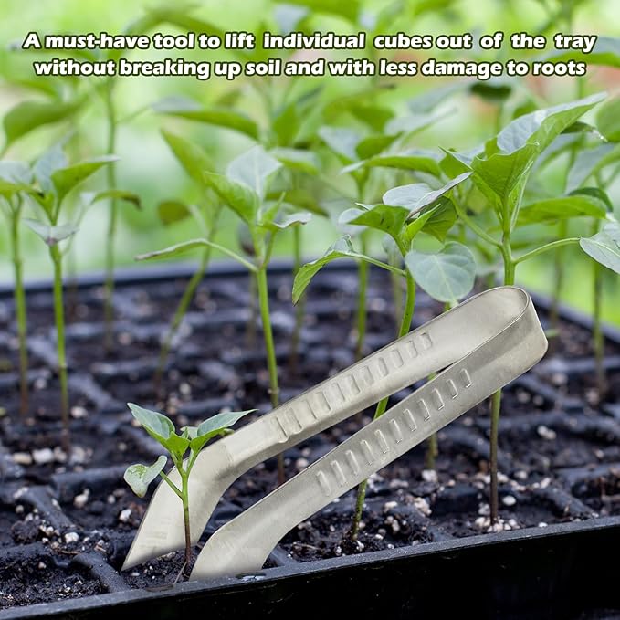 3PCS Seedling Transplant Tongs Stainless Steel Seedling Starters Remove Tongs Seedling Transplanting Tool Seedling Easy Transplanter with Anti-Slip Grasp Tips to Reduce Damage to Roots