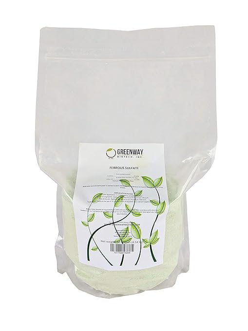 Greenway Biotech Ferrous Sulfate Heptahydrate Fertilizer Includes 20% Iron (Fe) 12% Sulfur & 100% Water Soluble Powder- Organic Lawn Fertilizer for Vegetables and Plant Growth (10 Pounds)