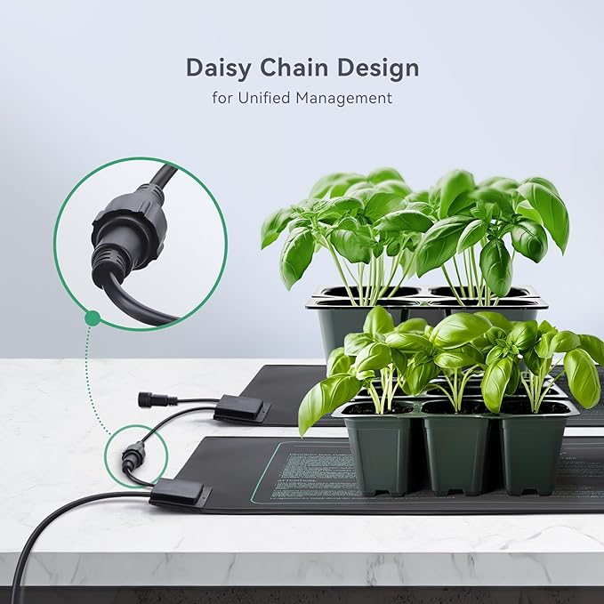 LUXBIRD 4 Pack Daisy Chain Seedling Heat Mats for Indoor Plants, Green Houses, Germination, Hydroponic Garden, Waterproof Durable (LB-HMDC-04)