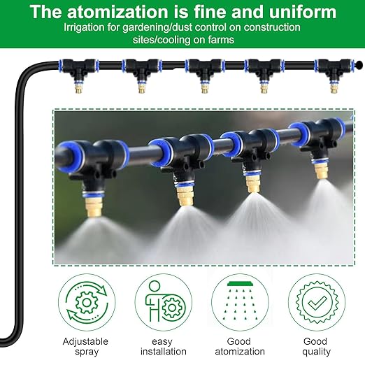 66FT Copper Atomizer Hanging Plant Watering System, Greenhouse Mist Drip Irrigation Kit, Garden Watering with Blank Tubing and Misting Nozzles, Quick Connector Design Automatic Irrigation System.