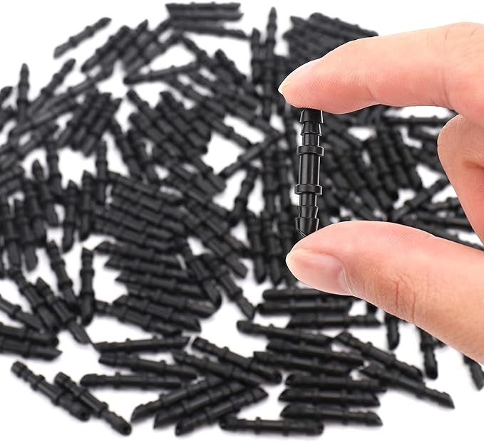 50 Pcs Drip Irrigation Coupling Fittings, 1/4'' Drip Irrigation Tubing, Straight Coupling/Single Barbed Connectors for Universal 1/4 Inch Irrigation Tubing