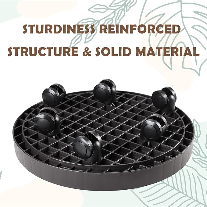 9.8 Inch Planter Caddies Rolling Saucer Caddy with Wheels, Heavy Duty Wheeled Stand for Potted Plant, Round Coaster Roller Base Tray with Casters, Flower Pot Dolly Holder for Indoor Outdoor