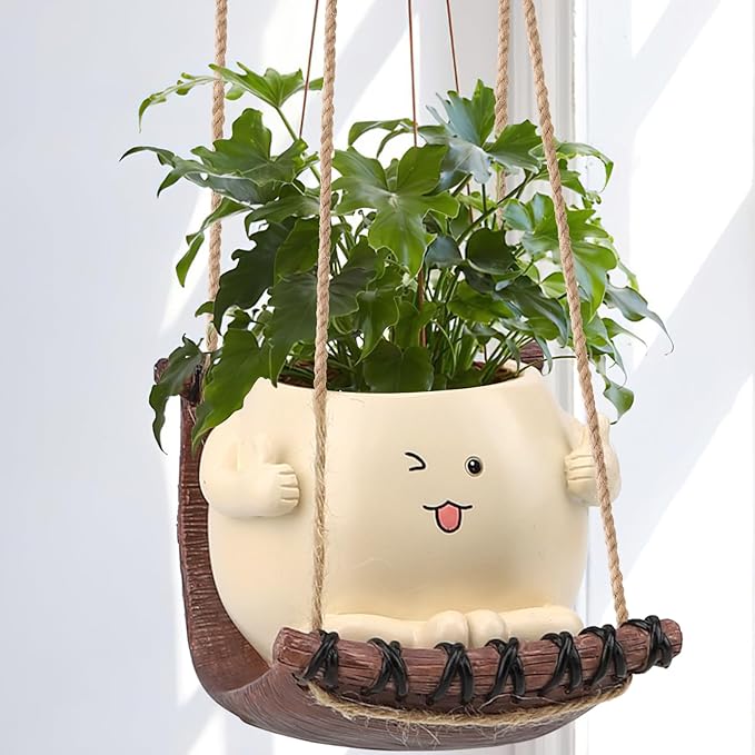 Swing Face Planter Pot Face Planter Hanging Resin Hammock Flower Head Planters for Indoor and Outdoor Plants, Succulent Pots for String of Pearls Plant. Ideal Gifts for Mother's Day and Christmas