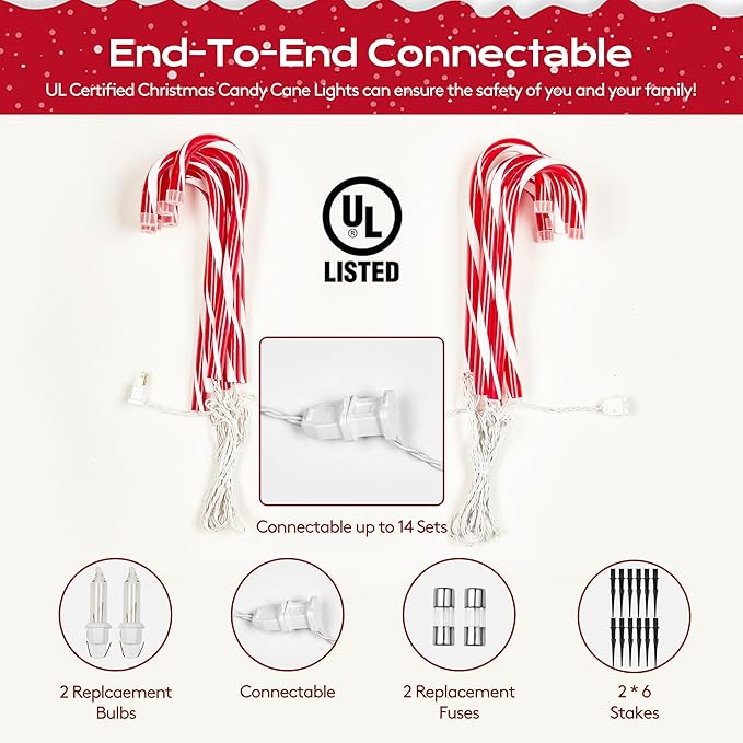 Christmas Candy Cane Lights 12Pcs Christmas Pathway Lights with 72 Count Incandescent Clear Lights, Connectable 12 Inch Pathway Makers Lights for Indoor Outdoor Walkway Patio Yard Lawn Decorations