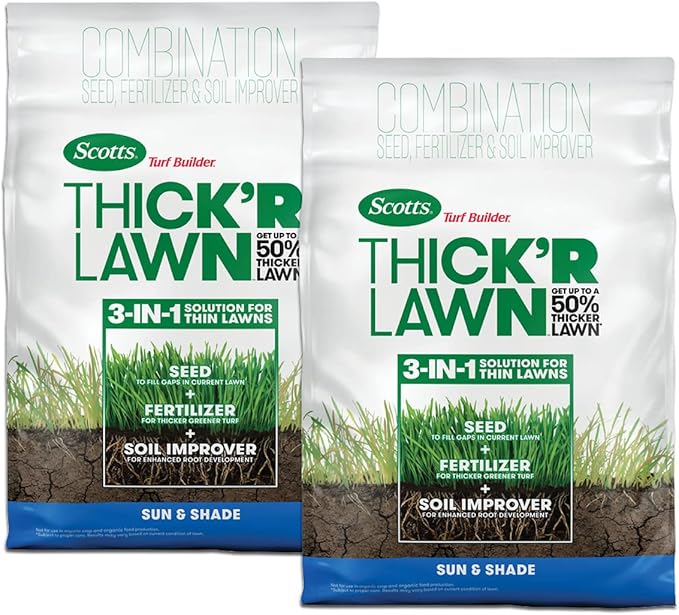 Scotts Turf Builder Thick'R Lawn Sun & Shade: Seed, Fertilizer, Soil Improver, 12 lb. 2-pack
