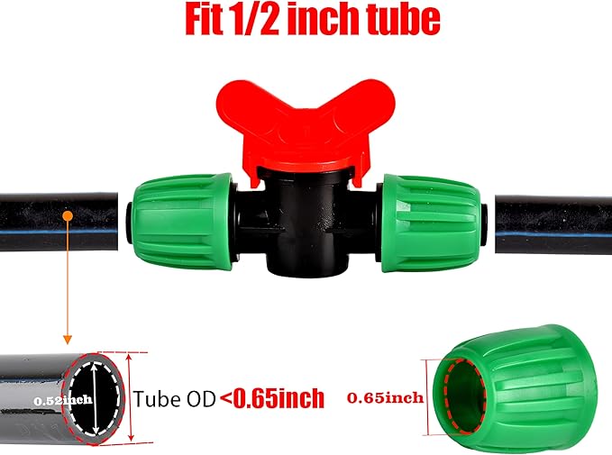 Drip Irrigation Fittings Switch Valve Connectors For 1/2 inch Tubing, Drip Line Shut-Off Valve Fittings With Locking Caps Barbed, For Garden Irrigation System-5Pcs/pack