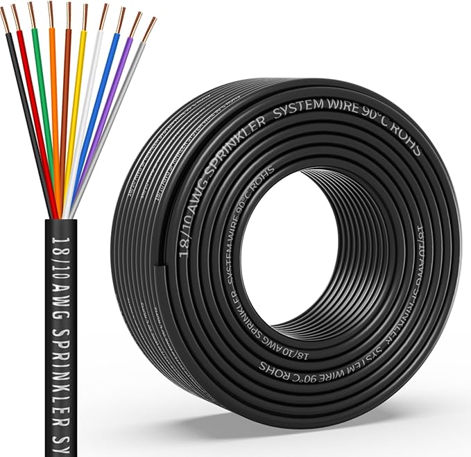 18/10 Solid Sprinkler System Wire 150ft, 18 Gauge Irrigation Wires PVC Jacket Sprinkler Cable for Underground Irrigation Valves Field Central Control System