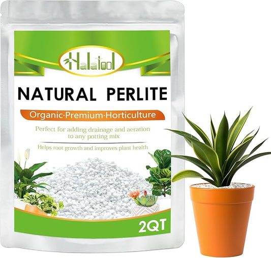 Halatool 2QT Perlite for Plants Indoor 3-6mm Premium Perlite Bulk for Gardening Natural Potting Soil Mix Additive for Holding Moisture Aeration Drainage