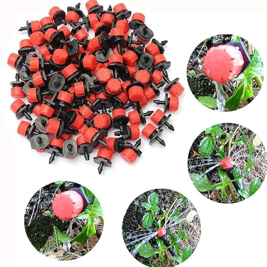 100 Pcs 360 Degree Adjustable Irrigation Drippers Sprinklers, 1/4 Inch Emitters Drip for Watering System Drip Irrigation System Gardens Lawn