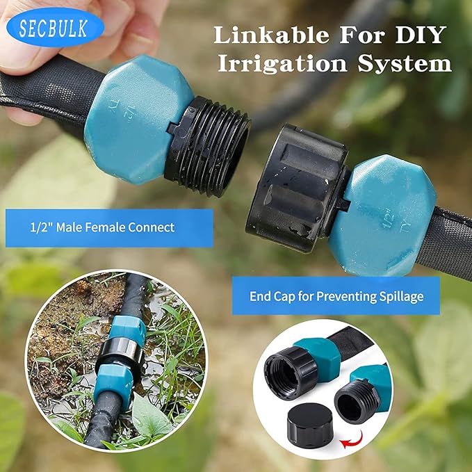 Flat Soaker Hose for Garden Beds 10 25 50 75 ft, 50" Short Linkable Drip Irrigation Hose Save 80% Water, Leakproof Watering Hose with Holes