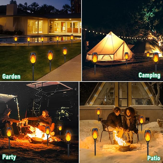 IkeeRuic Solar Flame Torch Lights for Outdoor Decor, 12Pack Outdoor Lights Solar Powered Waterproof, LED Torches for Outside Decor, Luces Solares Outdoor Decorations for Patio Garden Art
