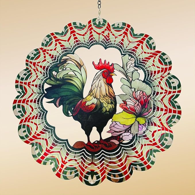 Rooster Metal Wind Spinners - Gifts for Women Mom Grandma Wife, 12 inch 3D Indoor Outdoor Garden Decoration Crafts Cock Wind Spinner, Unique Outdoor Ornament-Suitable As a Creative Gift