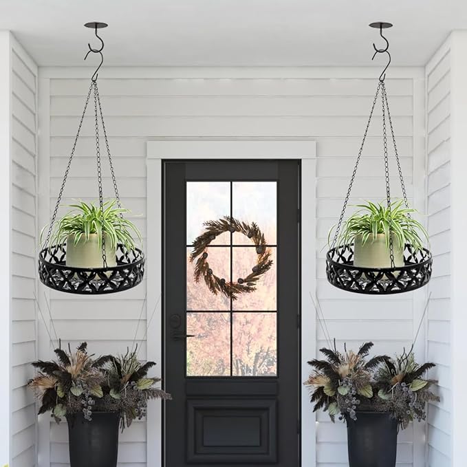 ARTORA Metal Plant Hanger, Modern Plant Hanging Basket Decorative Black Plant Pot Holder Flower Planter Hanging Chain with Ceiling Hook for Balcony Porch Indoor or Outdoor Home Decor (Black)