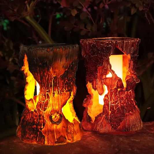 pearlstar Solar Lanterns Outdoor Tree Stump Fire Flame Light Halloween Decorative Solar Powered Lantern Waterproof Decor for Patio Garden Yard Pathway Lawn Deck,2PACK