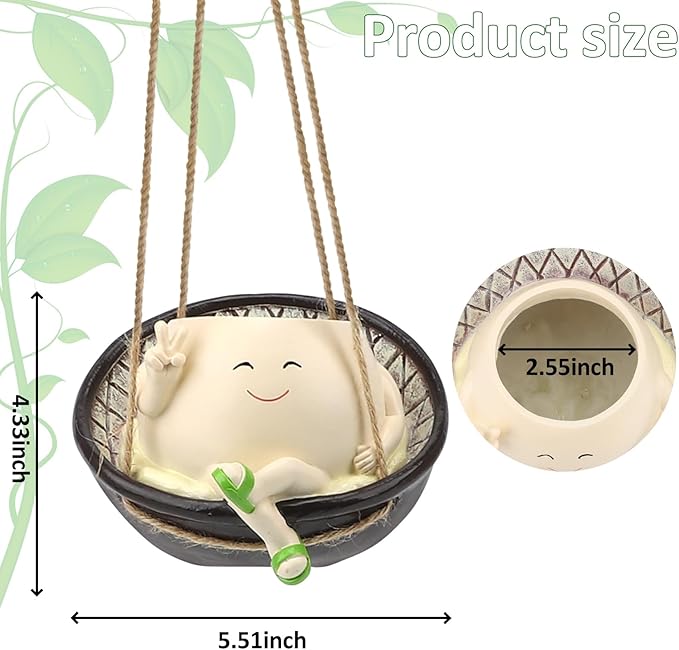 Hanging Swing Chair Planter Pot Resin Smile Face Plant Pot for Indoor Outdoor Plants Cute Head Flower Pots for Succulent String of Pearls Unique Gift for Mother's Day, Birthday